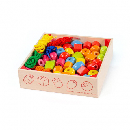 Cadouri copii - Set margele din lemn pentru insirat, BIGJIGS Toys, 2-3 ani +