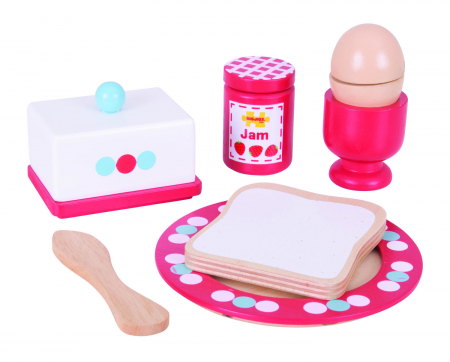 Set mic dejun din lemn, jucarie de rol pentru copii, BIGJIGS Toys, 2-3 ani + [2]