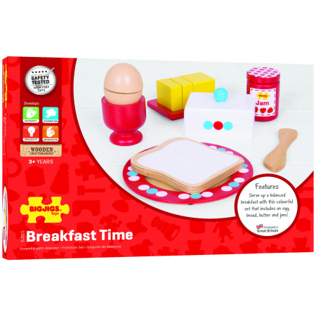 Bucatarii copii - Set mic dejun din lemn, jucarie de rol pentru copii, BIGJIGS Toys, 2-3 ani +