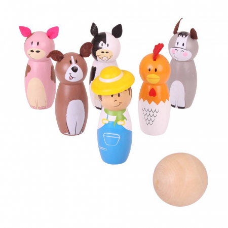 Cadouri copii - Set popice - Animale de la ferma, BIGJIGS Toys, 2-3 ani +