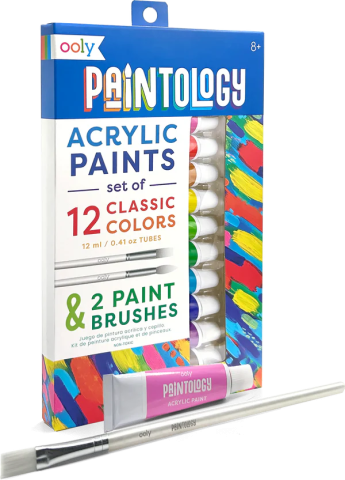 Gradinita si scoala - Set vopsele acrilice Paintology, 12 culori clasice si 2 pensule