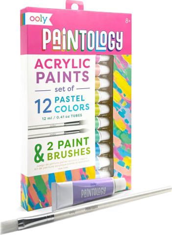 Gradinita si scoala - Set vopsele acrilice Paintology, 12 culori pastel si 2 pensule