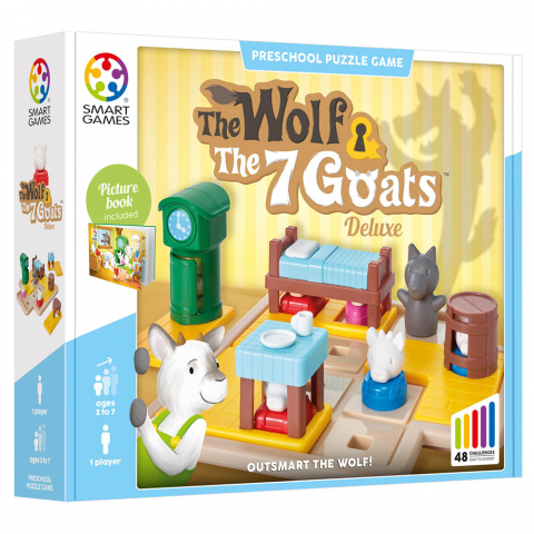 Jocuri de logica - Smart Games - The Wolf & The 7 Goats - Deluxe, joc de logica cu 48 de provocari, 3+ ani,  editie internationala