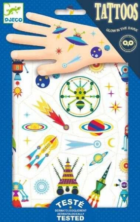 Vârsta - Tatuaje Djeco fluorescente, Spatiu, 2-3 ani +