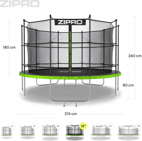 Trambulina copii 374 cm de exterior ZIPRO Jump Pro, cu plasa de protectie interna [9]
