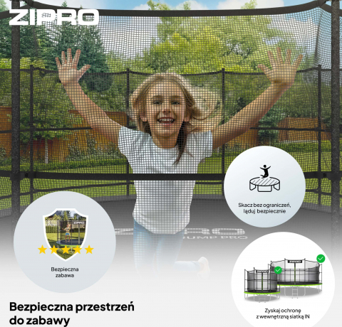 Trambulina copii 374 cm de exterior ZIPRO Jump Pro, cu plasa de protectie interna [4]