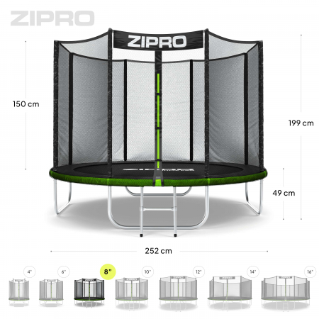 Trambulina copii 252 cm de exterior ZIPRO Jump Pro cu plasa de protectie externa [1]