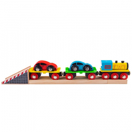 Masinute si trenulete - Trenulet cu platforma auto, BIGJIGS Toys, 2-3 ani +