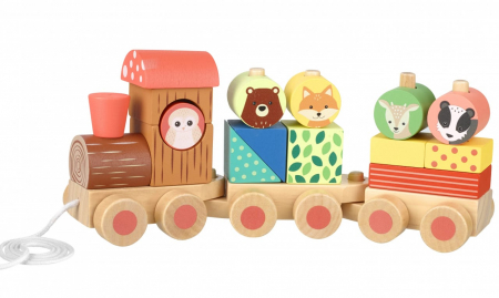 Jucarii si jocuri Montessori - Trenulet din lemn cu forme si animale, Orange Tree Toys