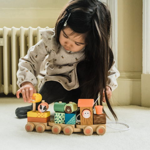 Trenulet din lemn cu forme si animale, Orange Tree Toys [3]