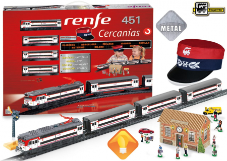 Vârsta - Trenulet electric calatori Cercanias RENFE 451 metalic, cu lumina si sapca conductor tren, Pequetren, 2-3 ani +