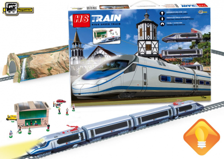 Vârsta - Trenulet electric High Speed cu statie, indicator de sina si tunel, Pequetren, 2-3 ani +