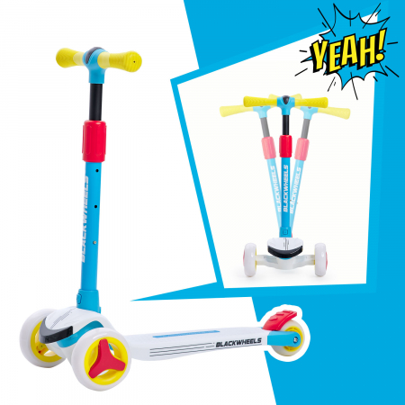 Trotineta cu 3 roti copii BlackWheels BLINK Albastra, cu inaltime reglabila, roata diametru 200 mm [10]
