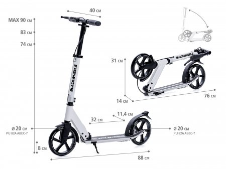 Trotineta copii si adulti BlackWheels ORIO Alb, cu inaltime reglabila, roata diametru 200 mm [10]