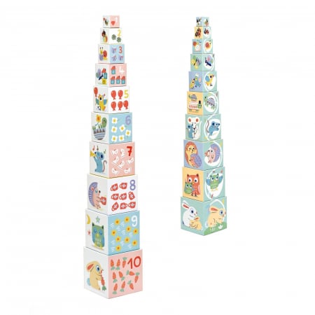 Cuburi din lemn - Turn de construit Djeco BabyBloki, 1-2 ani +