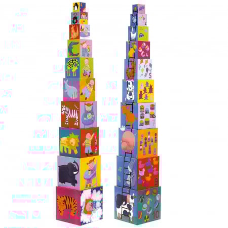Cuburi din lemn - Turn de construit Djeco Scara, 1-2 ani +
