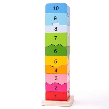 Jucarii baieti - Turnulet din lemn cu numere, BIGJIGS Toys, 1-2 ani +