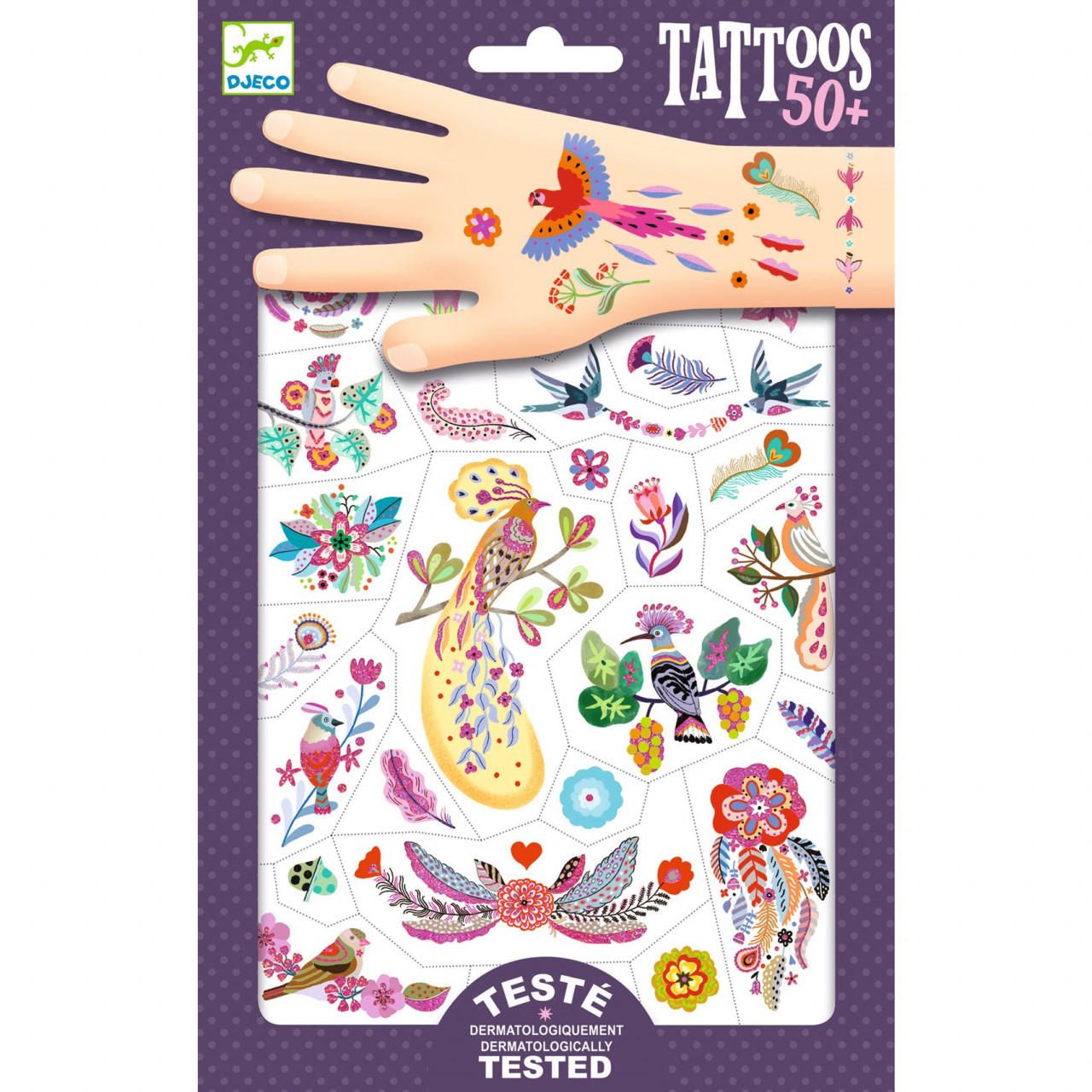 Joc creativ Tatuaje Djeco Pasari multicolore, 2-3 ani + +3 Ani