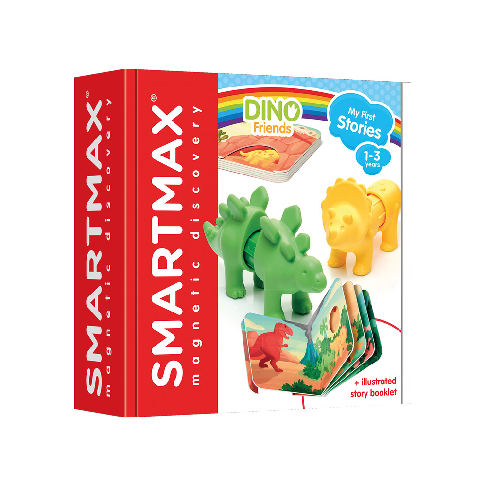 Joc magnetic Smart Max, My First Stories: Dino Friends, Carte cu povesti si dinozauri - 7 piese 1-3 Ani