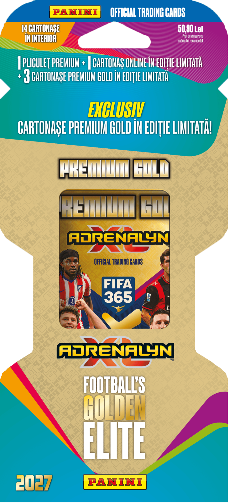Panini Adrenalyn XL Gold Premium Pack - 1 Plic Premium + 3 Carduri Gold Limited Edition + 1 Coin Card 350 Panini Fifa 365 Adrenalyn 2027