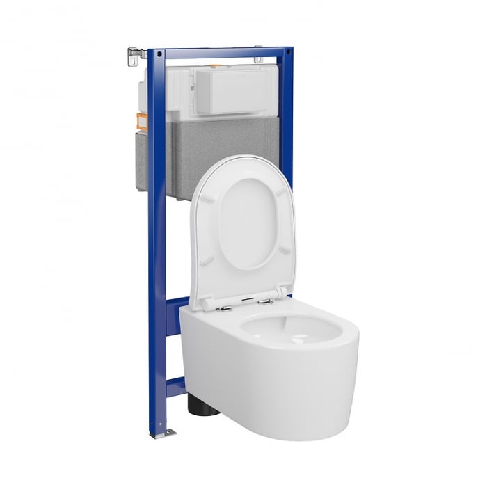 Set vas wc suspendat Inverto StreamOn cu capac soft close si rezervor incastrat C33 Aqua 50 pneumatic