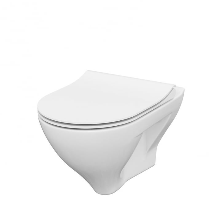 Vas wc suspendat rimless Cersanit Mille Cleanon cu capac soft close inclus, alb