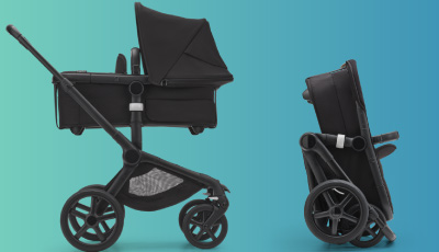 Carucior Bugaboo Fox 5 Black/Midnight Black 2 in 1 personalizat - pliere cu landoul atasat