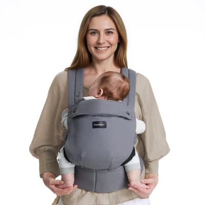 Marsupiu ergonomic Momcozy PureHug bumbac 100% Grey 3-in-1 cu mama si bebelus
