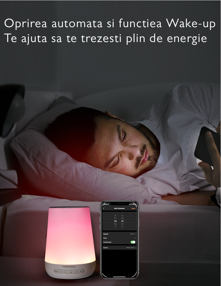 Lampa de veghe Smart Momcozy cu lumina reglabila, sunet si aplicatie
