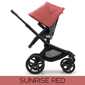 Carucior Bugaboo Fox 5 Black/Grey Melange 2 in 1 personalizat - Capotina Sunrise Red