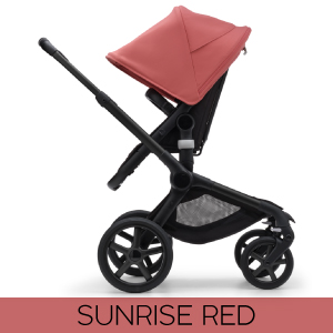 Carucior Bugaboo Fox 5 Black/Midnight Black 2 in 1 personalizat - Capotina Sunrise Red
