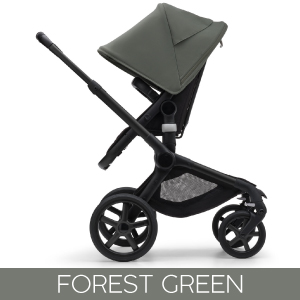 Carucior Bugaboo Fox 5 Black/Midnight Black 2 in 1 personalizat - Capotina Forest Green