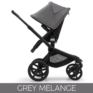 Carucior Bugaboo Fox 5 Black/Midnight Black 2 in 1 personalizat - Capotina Grey Melange