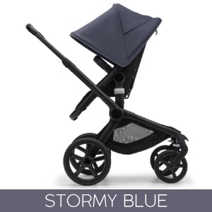 Carucior Bugaboo Fox 5 Black/Midnight Black 2 in 1 personalizat - Capotina Stormy Blue