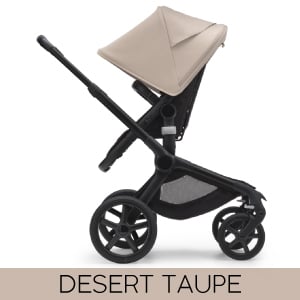 Carucior Bugaboo Fox 5 Black/Midnight Black 2 in 1 personalizat - Capotina Desert Taupe