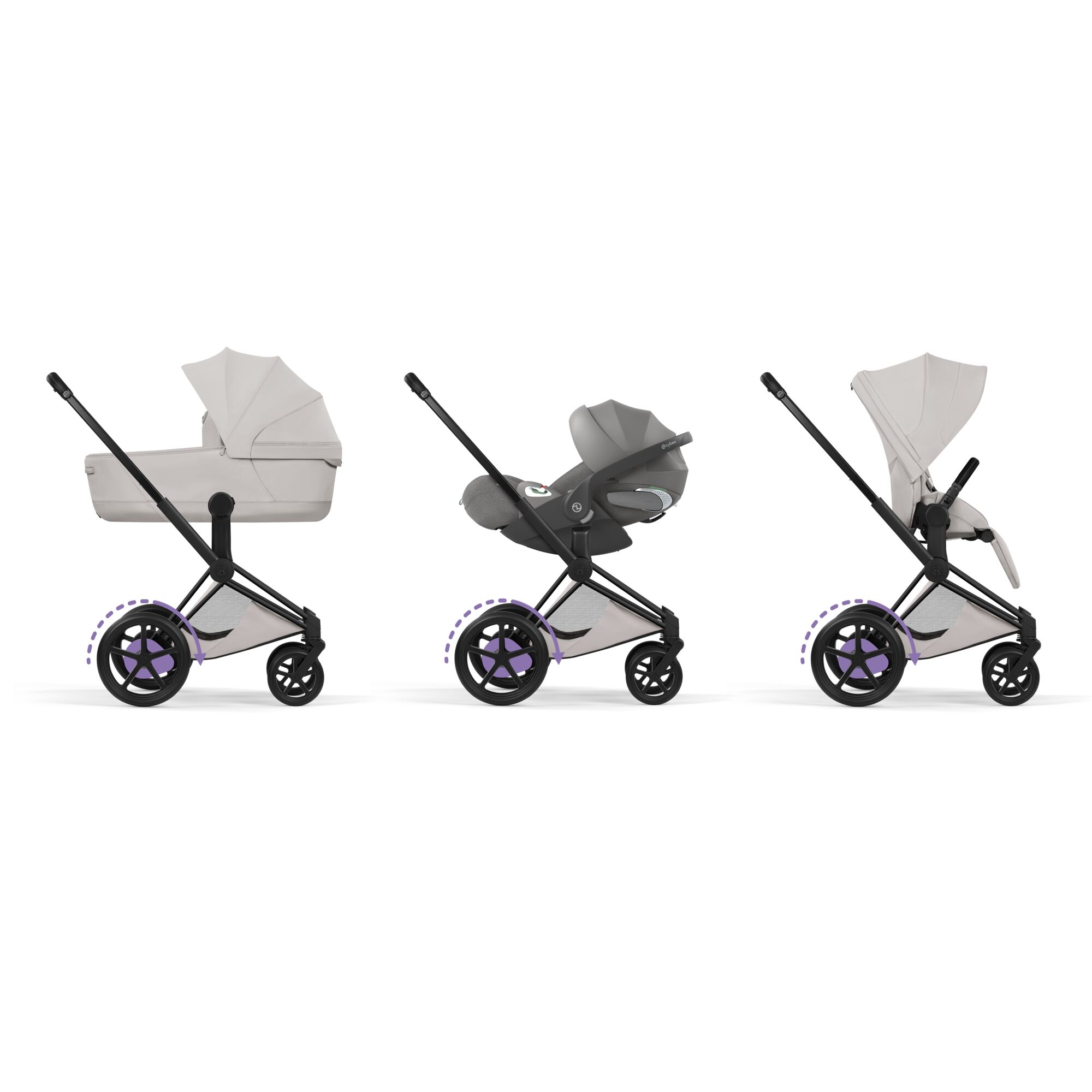 Carucior Cybex Priam Style City Grey 3 in 1 - Cadru Matt Black