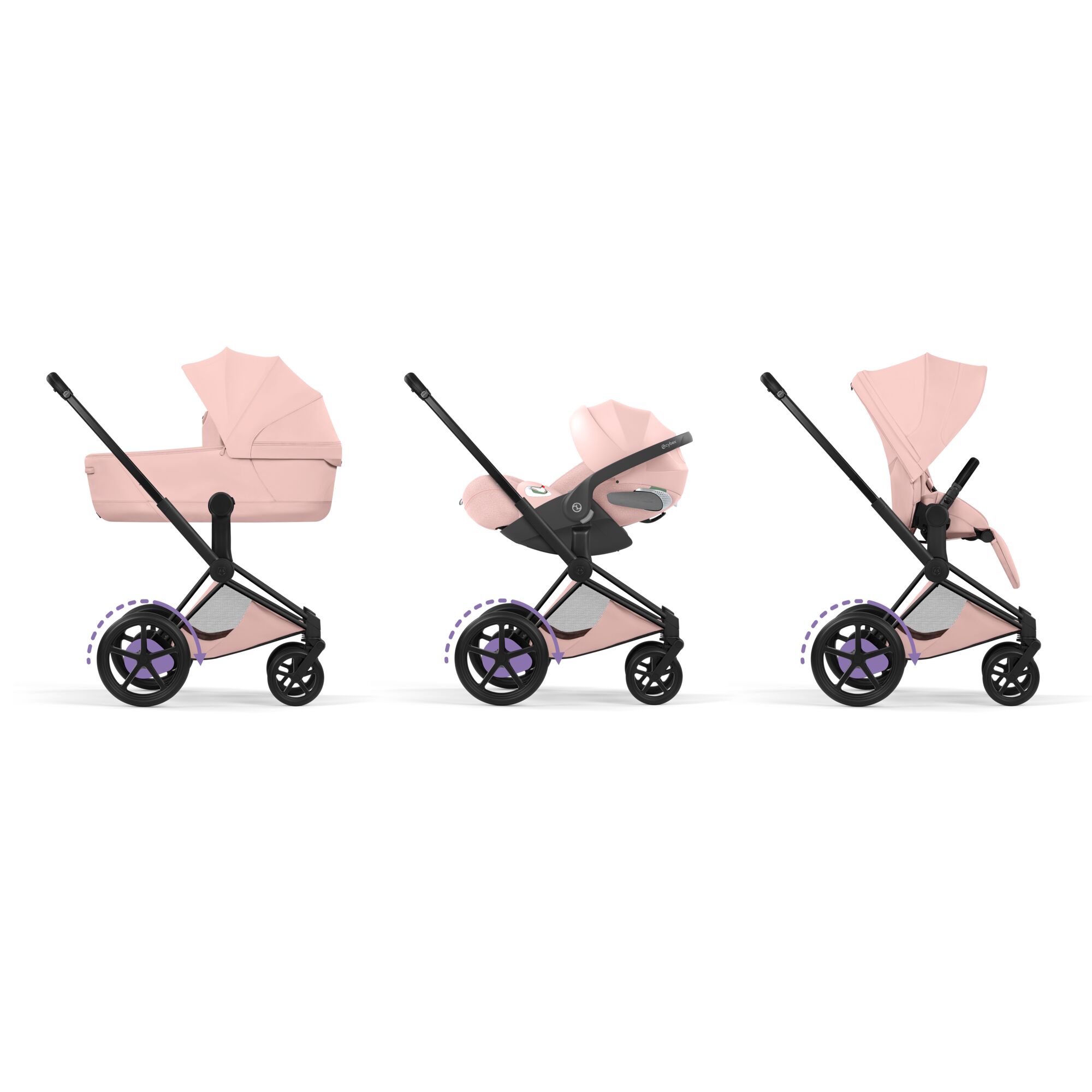 Carucior Cybex Priam Style Peach Pink 3 in 1 - Cadru Matt Blackck