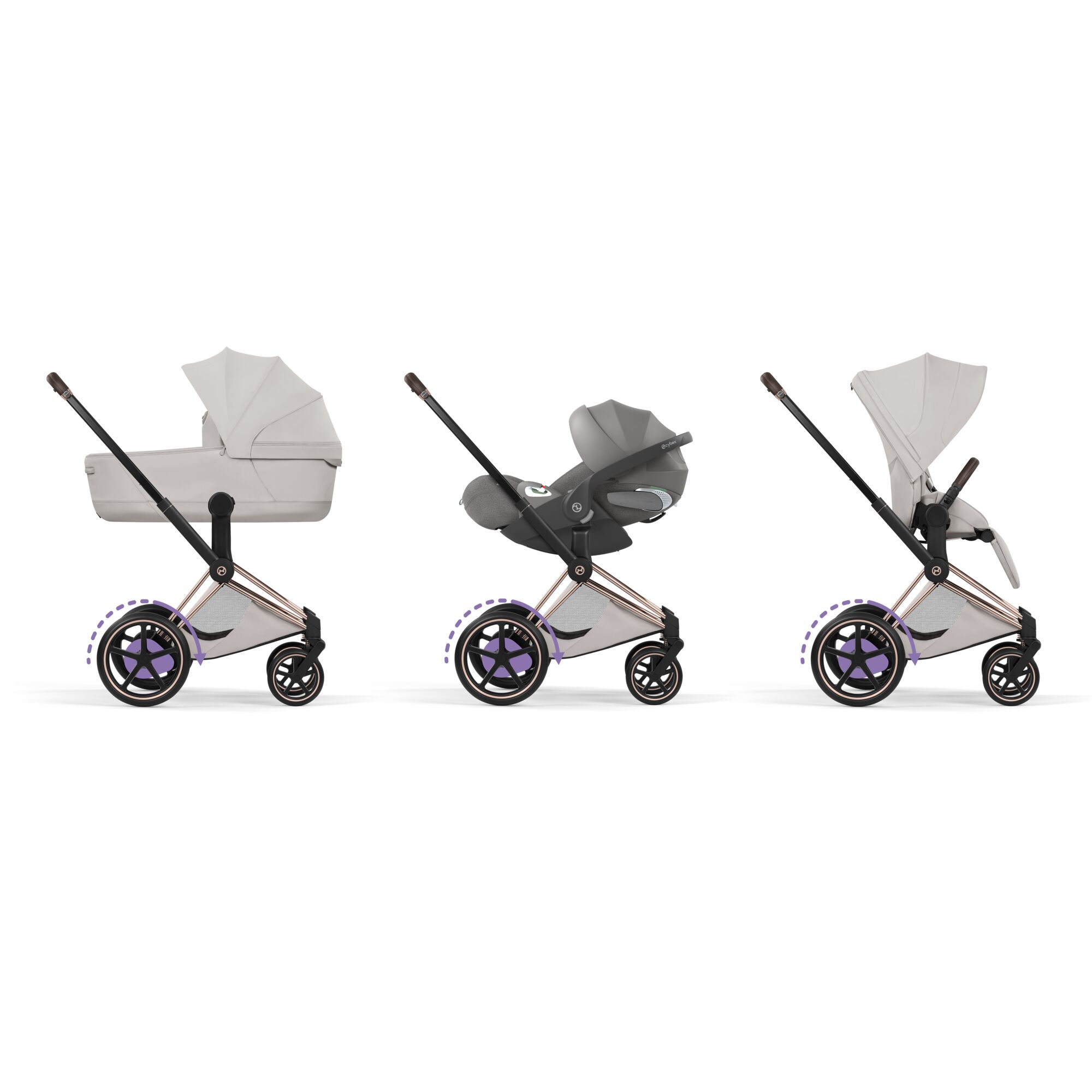 Carucior Cybex Priam Style City Grey 3 in 1 - Cadru Rosegold