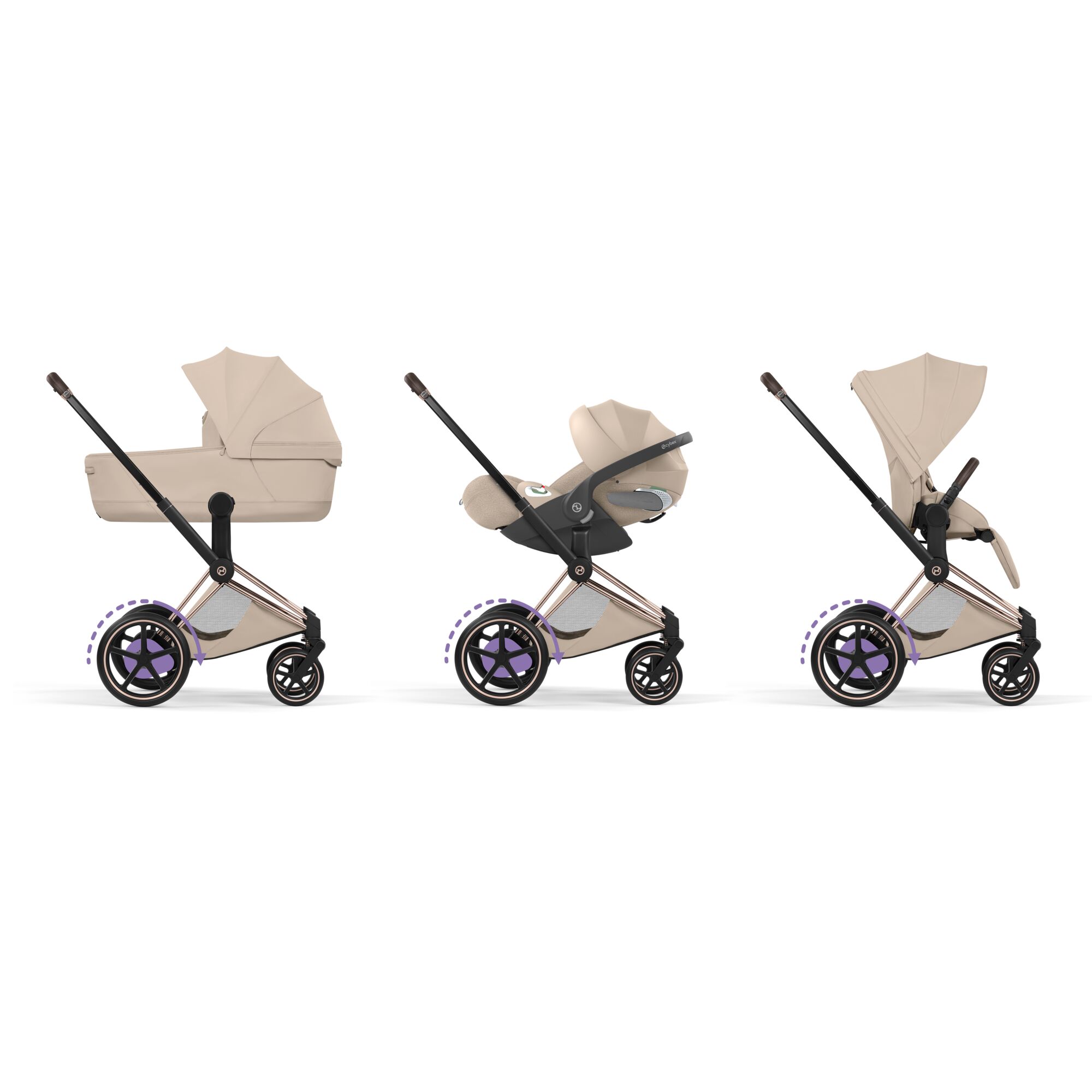 Carucior Cybex Priam Style Cozy Beige 3 in 1 - Cadru Rosegold