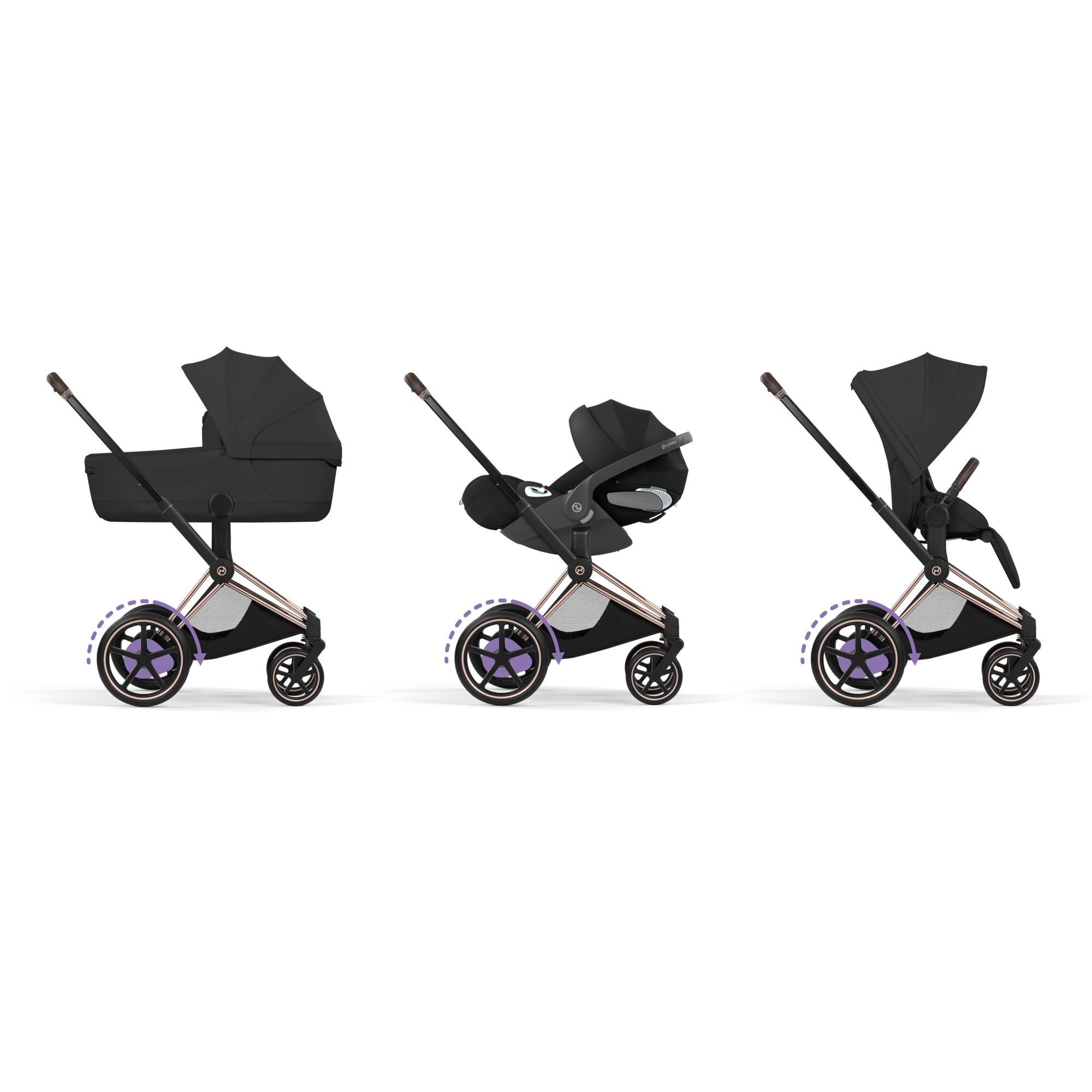 Carucior Cybex Priam Style Sepia Black 3 in 1 - Cadru Rosegold