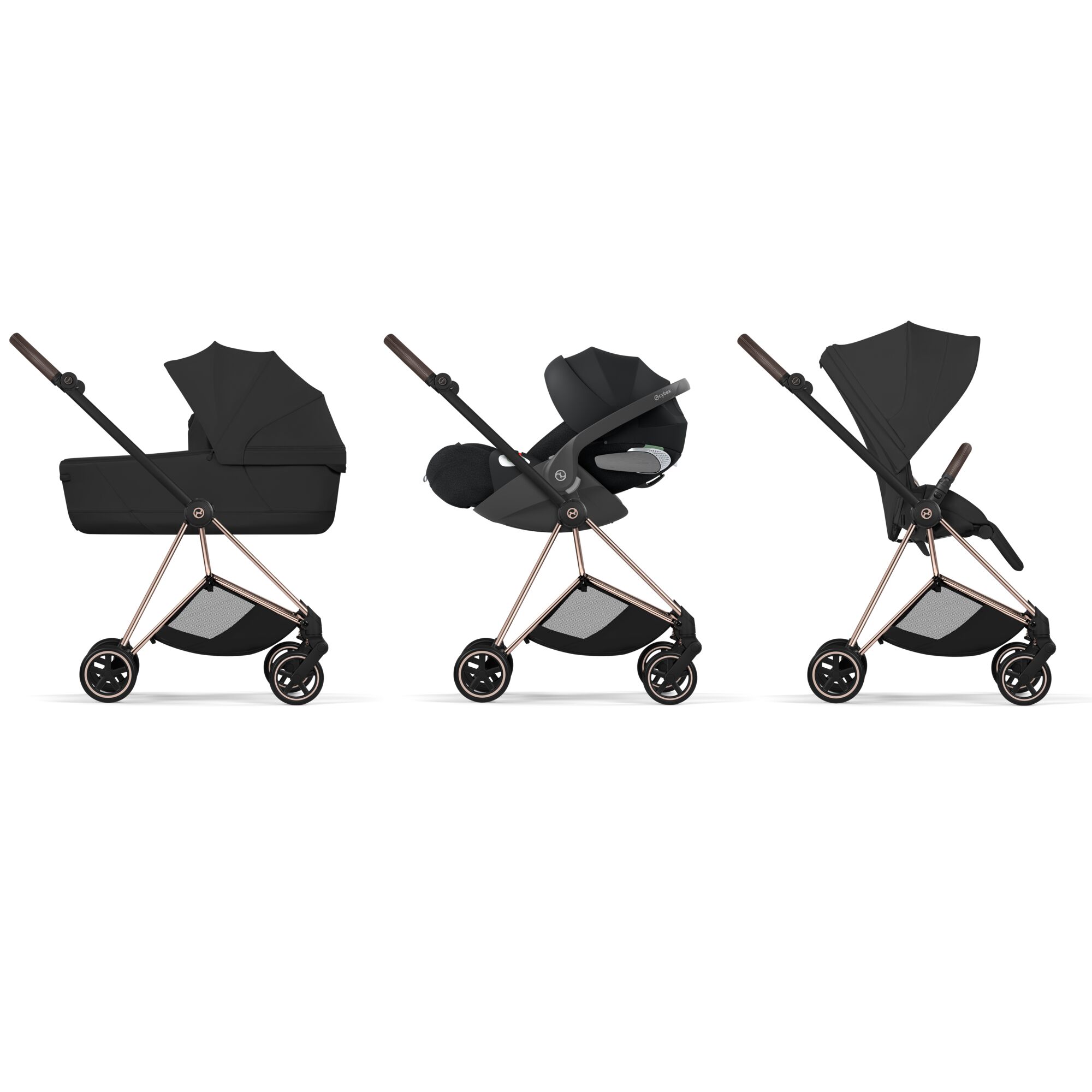 Carucior Cybex Mios Style Sepia Black Black 3 in 1 - Cadru Rosegold