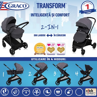 Carucior Graco Transform 2 in 1 Slate - ofera cel mai bun confort pentru tine si bebelusul tau!