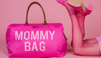 Geanta de infasat Childhome Mommy Bag Pop Pink - cu design original Belgian
