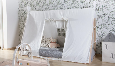 Descriere Cadru pat Tipi Childhome 90x200 cm Lemn Natural/Alb