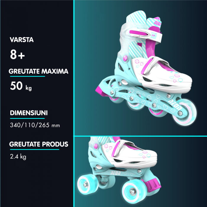Role 2 in 1 Neon Combo Skates marime 34-37 Teal Pink - Resigilate [5]