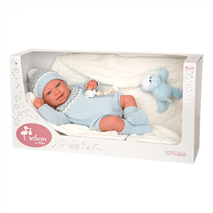 Papusa Reborn bebelus realist Arias Ibai 45 cm cu patura si animal de plus [5]
