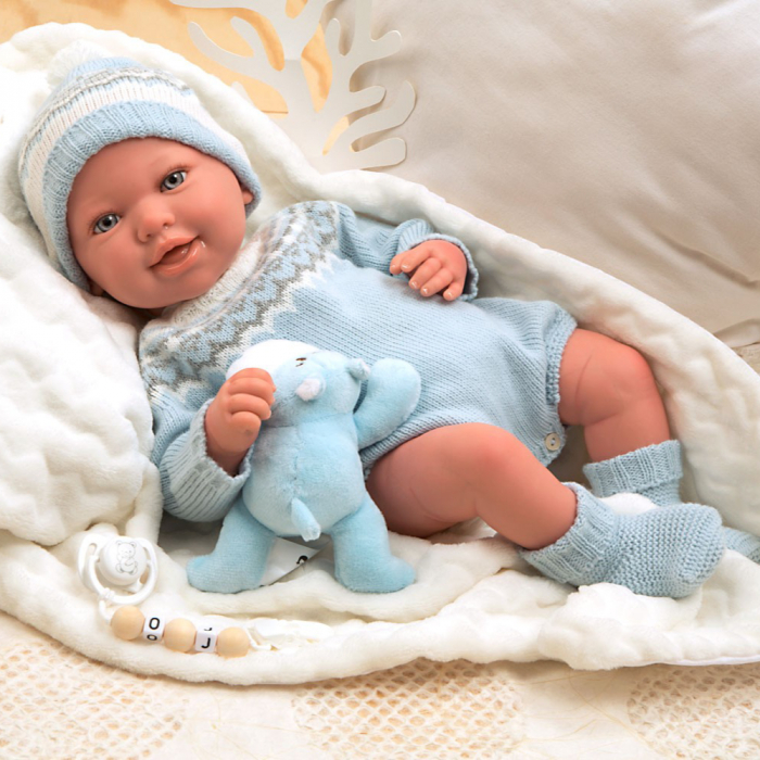 Papusa Reborn bebelus realist Arias Ibai 45 cm cu patura si animal de plus-Resigilat [4]