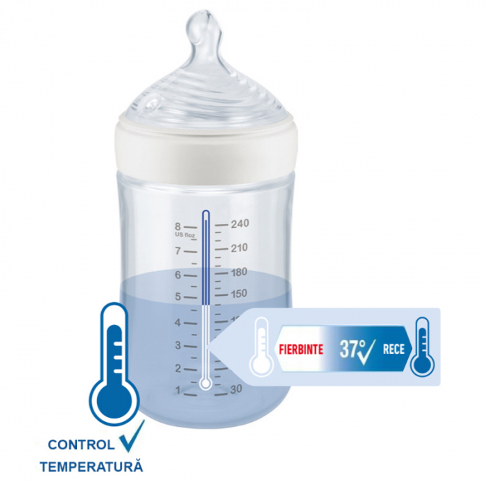 Biberon Nuk First Choice Sticla 240 ml Control Temperatura Tetina Latex M 0-6 luni Bleu [2]