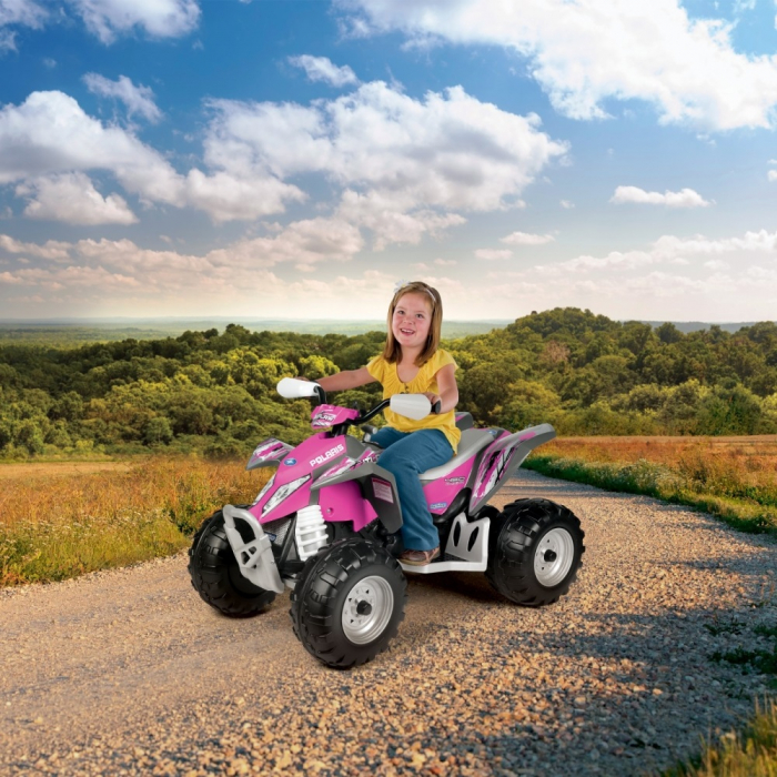 ATV Peg Perego Polaris Outlaw Pink Power, 12V, 3 ani+, Roz/Gri [10]
