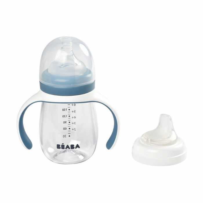 Biberon de invatare 2 in 1 din Tritan Beaba 210 ml Windy Blue [4]